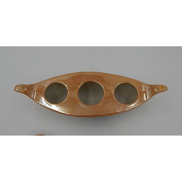 Lustreware Condiment Set Salt Pepper Mustard Jar Boat Peach White Floral Canoe - Picture 6 of 12